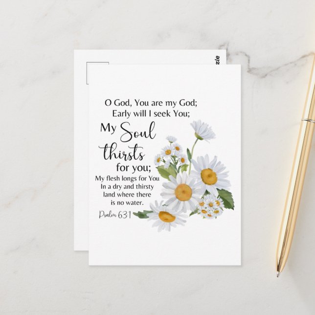 Psalm 63:1 Bible Scripture Chamomile Flowers Postcard (Front/Back In Situ)