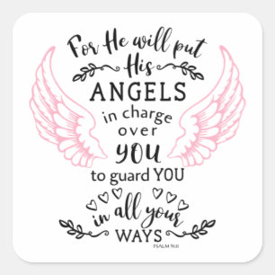 Psalm 91:11 Bible Scripture Verse Angels Guardian Square Sticker