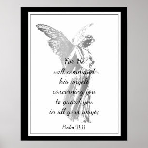 Psalm 91:11 Comforting Bible Quote with Angel Poster