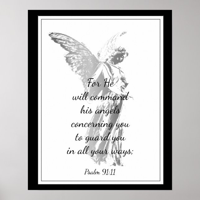 Psalm 91:11 Comforting Bible Quote with Angel Poster (Front)