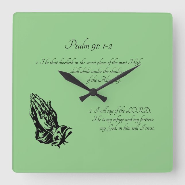 Psalm 91:1-2 Green Square Wall Clock (Front)