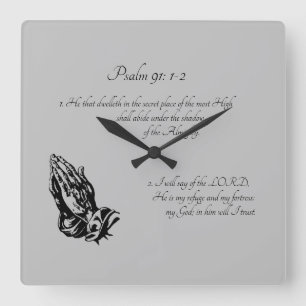 Psalm 91:1-2 Grey Square Wall Clock