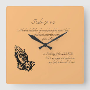 Psalm 91:1-2 Orange Square Wall Clock