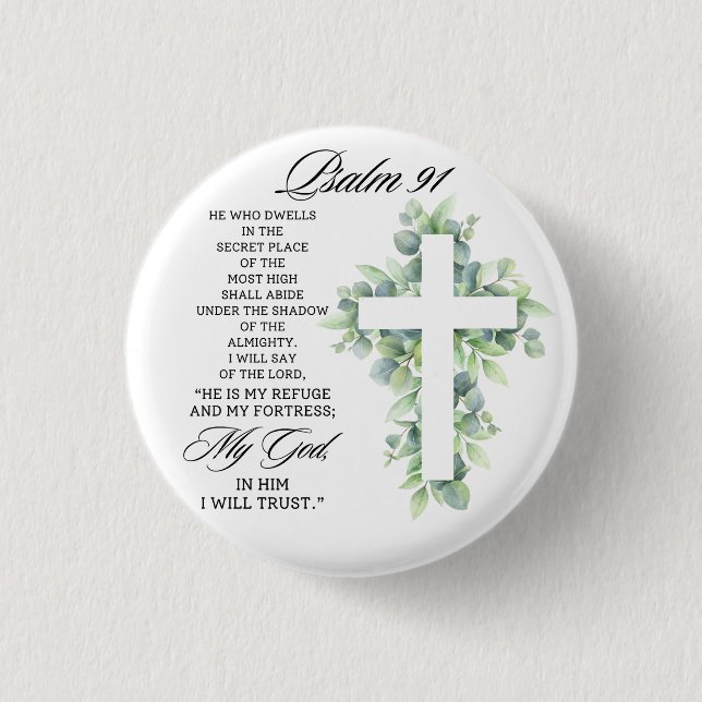 Psalm 91:1-2 Religious Cross Greenery Bible Verse 3 Cm Round Badge (Front)