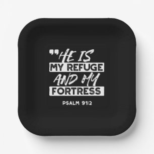 Psalm 91:2 – My Refuge and My Fortress Christian Paper Plate