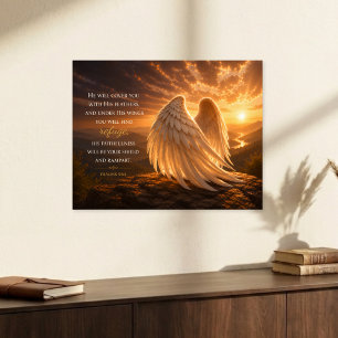 Psalm 91:4 Angel Wings Christian Poster