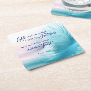 Psalm 91:4 Kings James Square Coasters