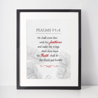 Psalm 91:4 Monochrome Feathers Poster