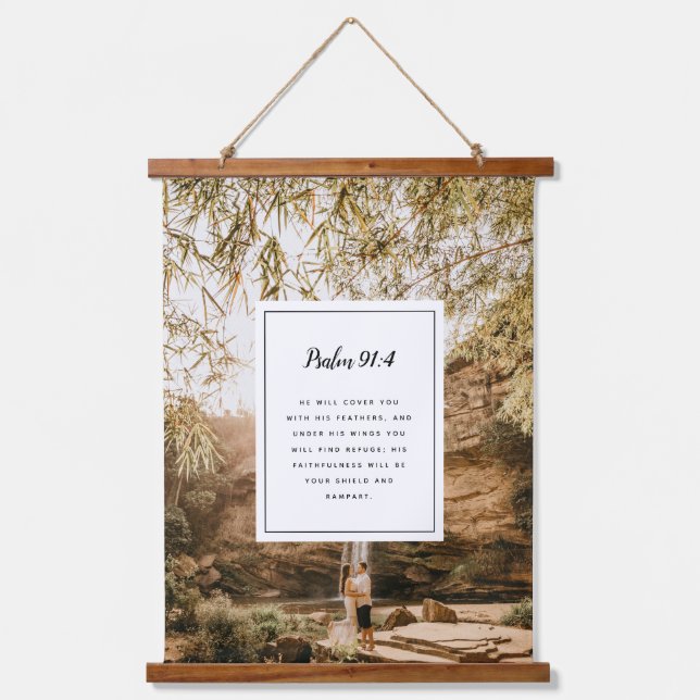 Psalm 91:4 Scripture and Custom Photo Print Hanging Tapestry (Front)