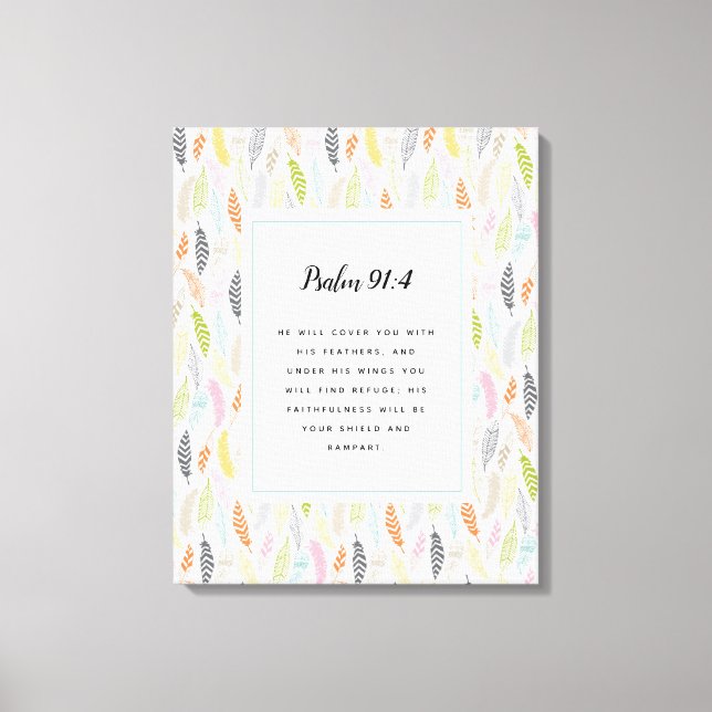 Psalm 91:4 Scripture and Feather Design Art Print (Front)