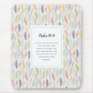 Psalm 91:4 Scripture and Feather Design Art Print Mouse Mat