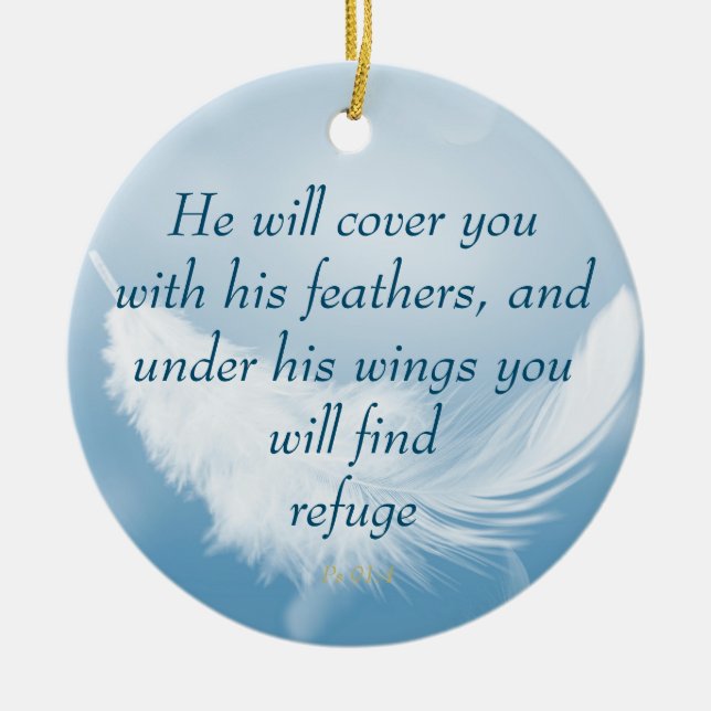 Psalm 91:4 Wings God's protection Bible Scripture Ceramic Tree Decoration (Front)