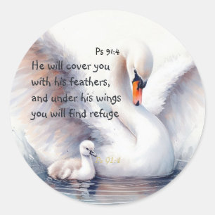 Psalm 91:4 Wings God's protection Bible Scripture Classic Round Sticker