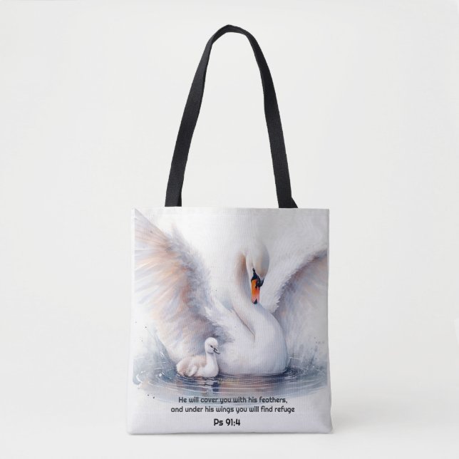 Psalm 91:4 Wings God's protection Bible Scripture Tote Bag (Front)