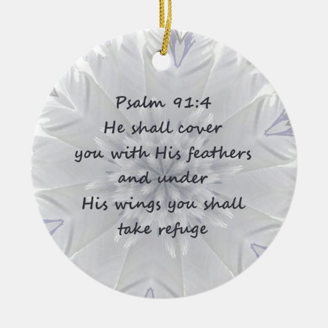 Psalm 91:4 Wings God's protection Inspirational Ceramic Tree Decoration (Front)