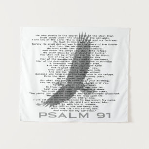 Psalm 91 Art Black and White Eagle Tapestry