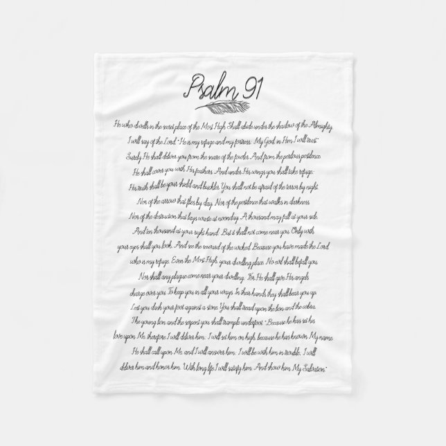 Psalm 91 Bible Design Feather Christian Fleece Blanket (Front)