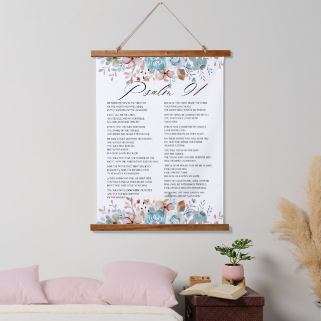 Psalm 91 Bible Scripture Floral Hanging Tapestry (Bedroom)
