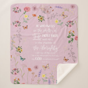 Psalm 91 Bible Verse Wild Flowers Fleece Blanket
