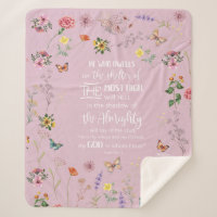 Psalm 91 Bible Verse Wild Flowers Sherpa Blanket
