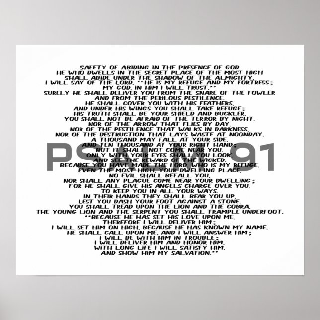 Psalm 91 Black and White Scripture Wall Art Poster (Front)