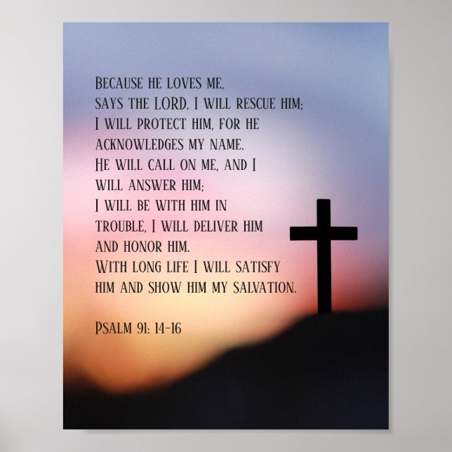 Psalm 91 black cross on the hill in the sunset poster (Front)