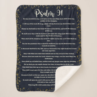 Psalm 91, Blue, King James Version, Bible Verse Sherpa Blanket