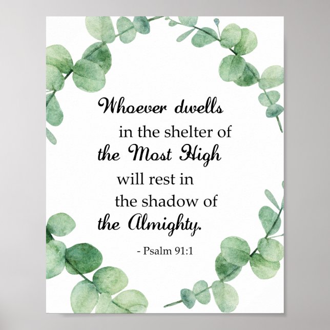 Psalm 91 Christian Bible Verse Eucalyptus Wreath Poster (Front)
