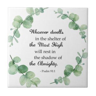 Psalm 91 Christian faith eucalyptus wreath Bible Tile