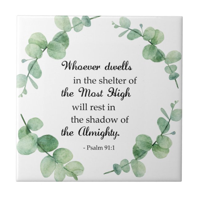 Psalm 91 Christian faith eucalyptus wreath Bible Tile (Front)
