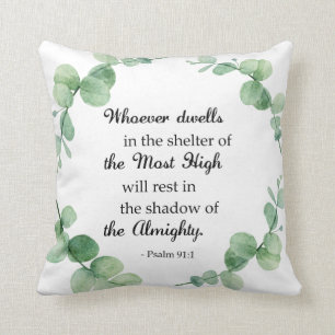 Psalm 91 Eucalyptus Wreath Bible Quote Christian Cushion