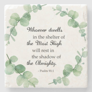 psalm 91 eucalyptus wreath christian faith bible stone coaster