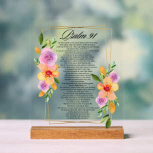 Psalm 91 Floral Geometric Frame Acrylic Sign