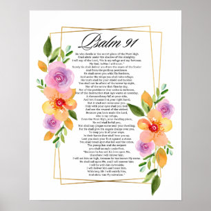 Psalm 91 Floral Geometric Frame Poster