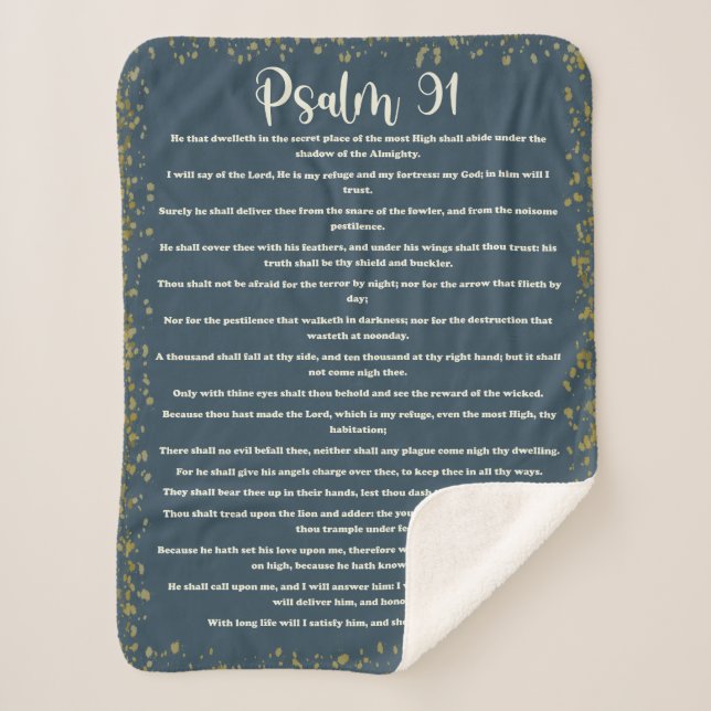 Psalm 91, Green, King James Version, Bible Verse Sherpa Blanket (Front)