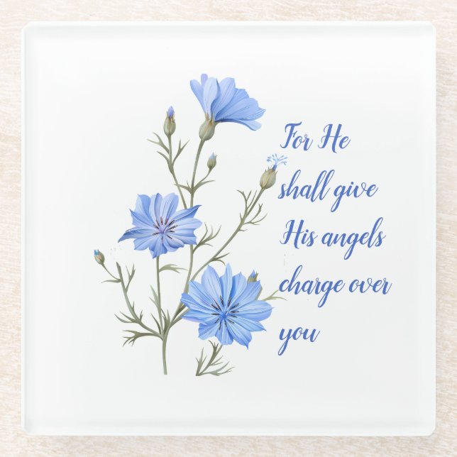 Psalm 91  He Shall Give His Angels Inspirational Glass Coaster (Front)
