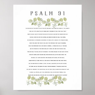 Psalm 91 Olive Green Eucalyptus Leaves Bible Art Poster