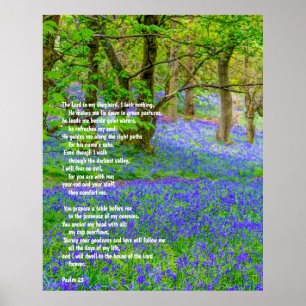 Psalm 91 on bluebells forest, poster