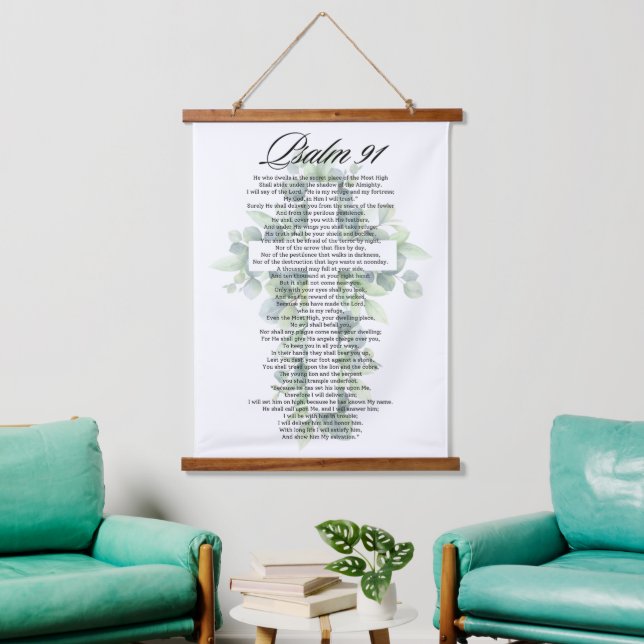 Psalm 91 Religious Cross with Eucalyptus Christian Hanging Tapestry (Living Room)