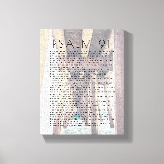 Psalm 91 Rustic Beach Pier Bible Verse Canvas Prin (Front)