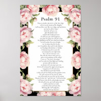 Psalm 91 Scripture Bible Verse Floral Blush Black