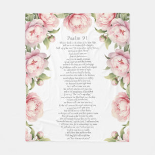 Psalm 91 Scripture Bible Verse Floral Blush Fleece Blanket