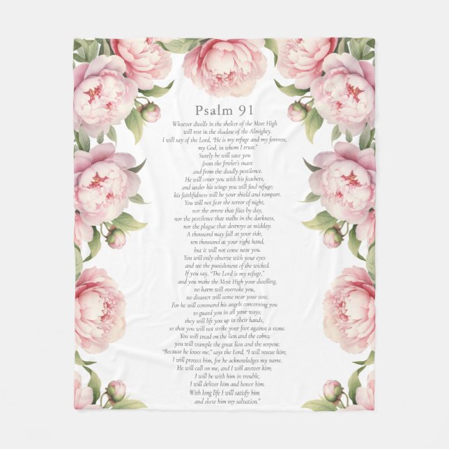 Psalm 91 Scripture Bible Verse Floral Blush Fleece Blanket (Front)