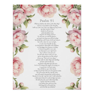 Psalm 91 Scripture Bible Verse Floral Blush Poster