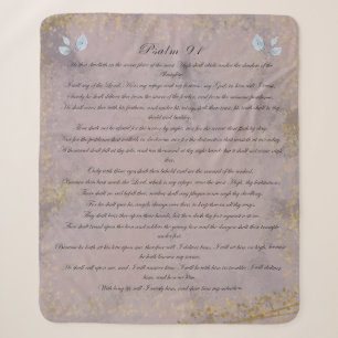 Psalm 91, Scripture & Eucalyptus Leaves, Purple Sherpa Blanket