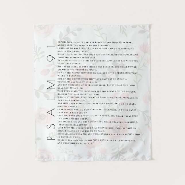 Psalm 91 Typography Christian Floral Tapestry (Front)