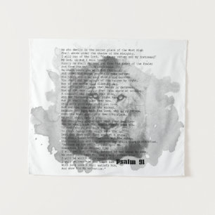 Psalm 91 Wall Art Black and White Lion Tapestry