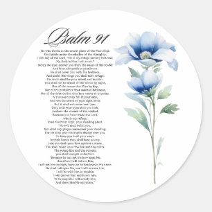 Psalm 91 Watercolor Blue Flower Bible Scriptures Classic Round Sticker