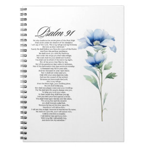 Psalm 91 Watercolor Blue Flower Bible Scriptures Notebook