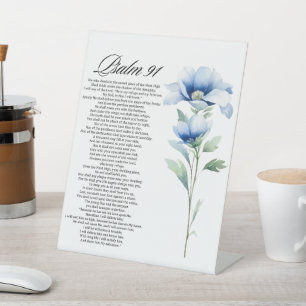 Psalm 91 Watercolor Blue Flower Bible Scriptures Pedestal Sign